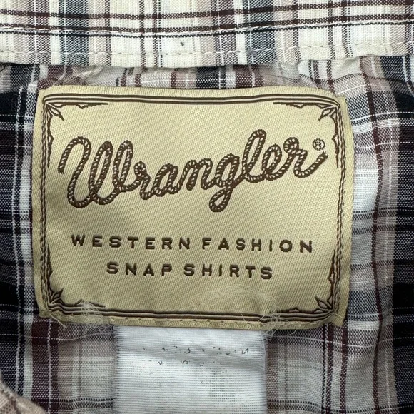 Vintage Wrangler Men’s Short Sleeve Brown Plaid Pearl Snap Shirt No Sz Tag U6 - Picture 4 of 4